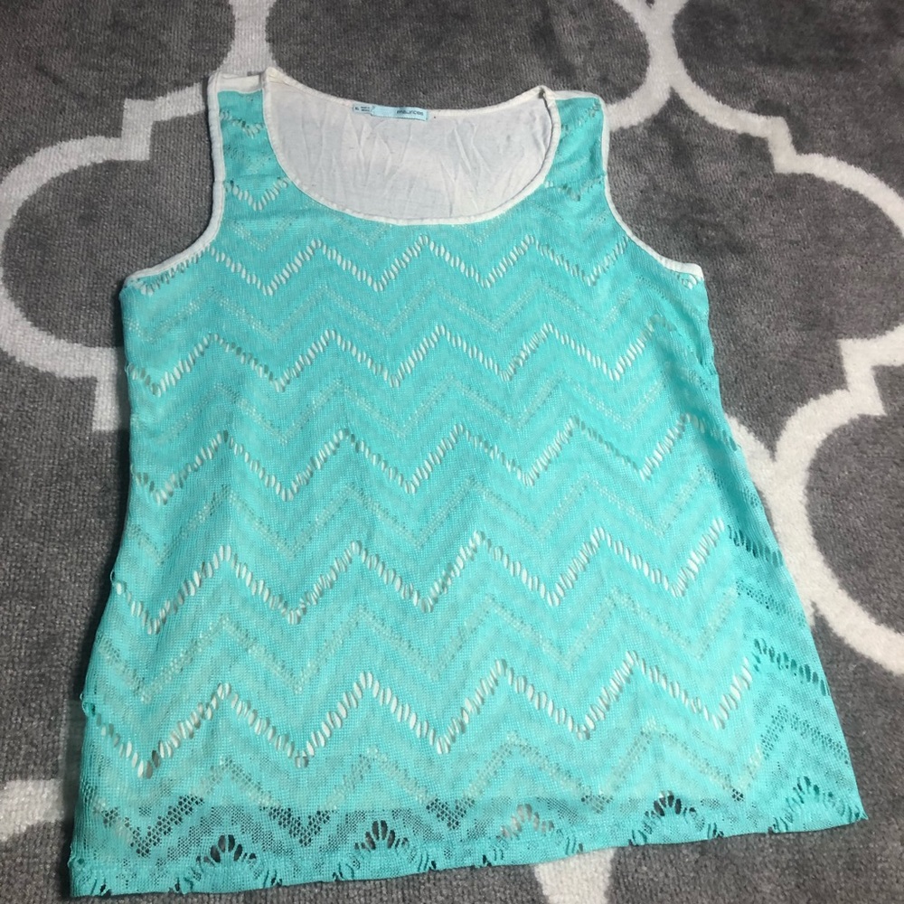 Maurices Tank Top Womens XL Teal Lace Overlay Chevron